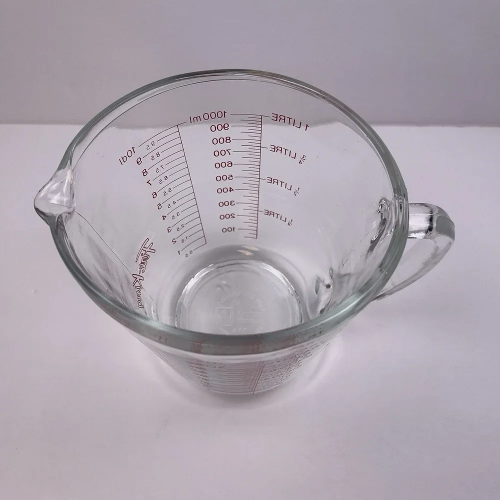 Vintage Fire King 4 Cup 1 Quart Clear Glass Measuring Cup #499 USA Red Letters